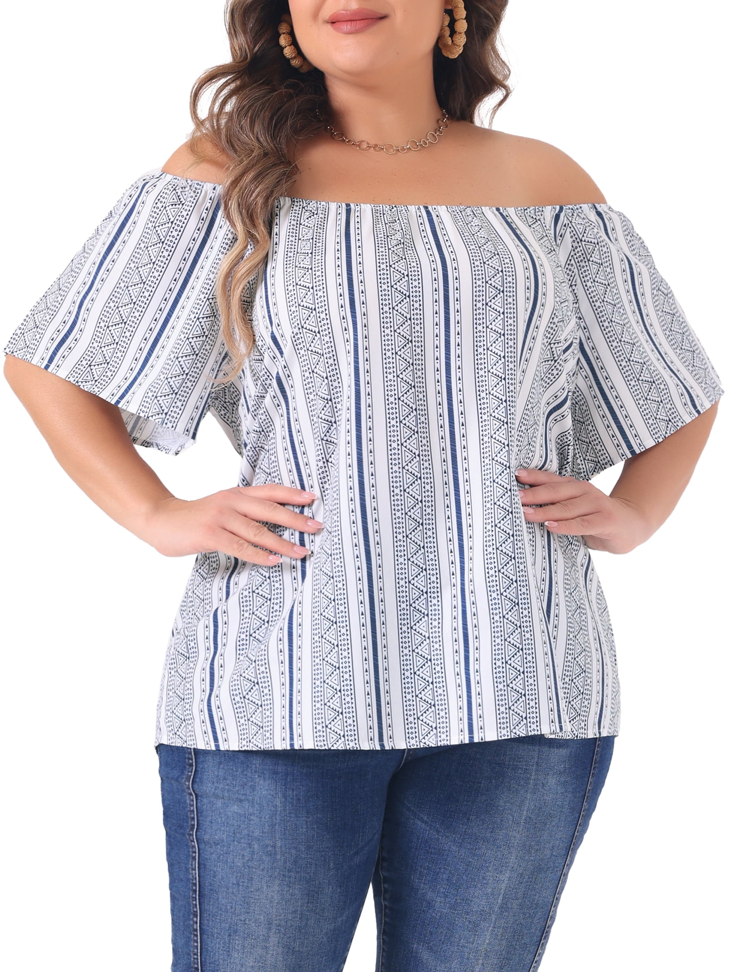 DARING DIVA Women's Plus Off Shoulder Boho Casual Blouse 3X White
