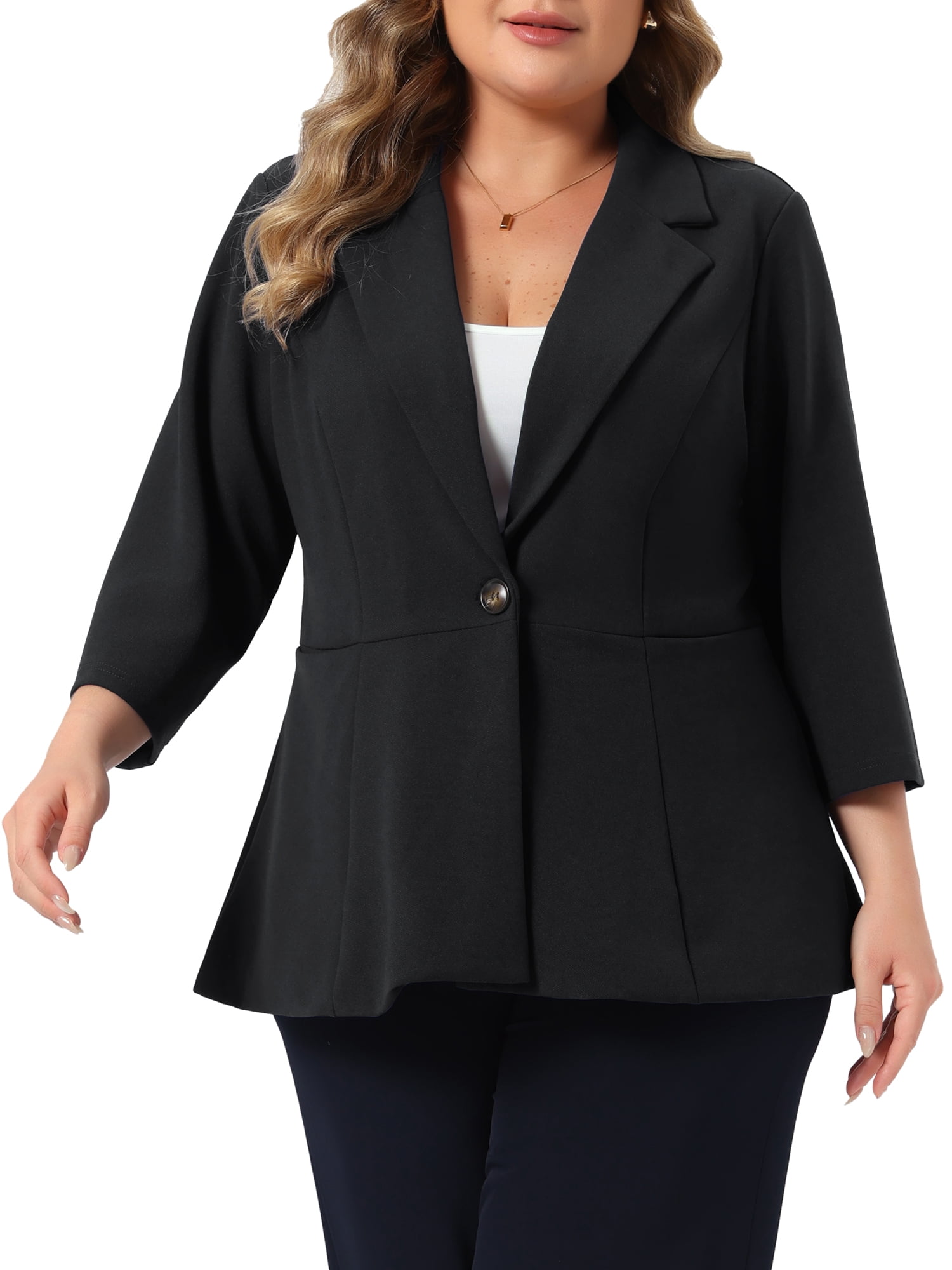 DARING DIVA Women's Plus One Button 3/4 Sleeve Peplum Blazer 4X Black