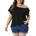 thumbnail image 1 of DARING DIVA Women's Plus One Shoulder Blouse Summer Top Basic Tee 1X Black, 1 of 6