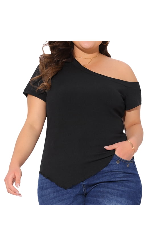 Women's Plus One Shoulder Blouse 1X Black