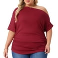 thumbnail image 1 of DARING DIVA Women's Plus Tops One Shoulder Ruched Basic Blouses 3X Burgundy, 1 of 6