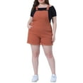 thumbnail image 1 of DARING DIVA Women's Plus Overalls Denim Roll Hem Chambray Shorts Pants 1X Caramel, 1 of 6