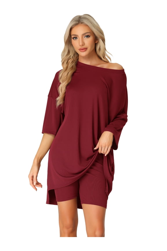 Women's Plus Oversized Lounge Set T-Shirt and Biker Shorts Red XL