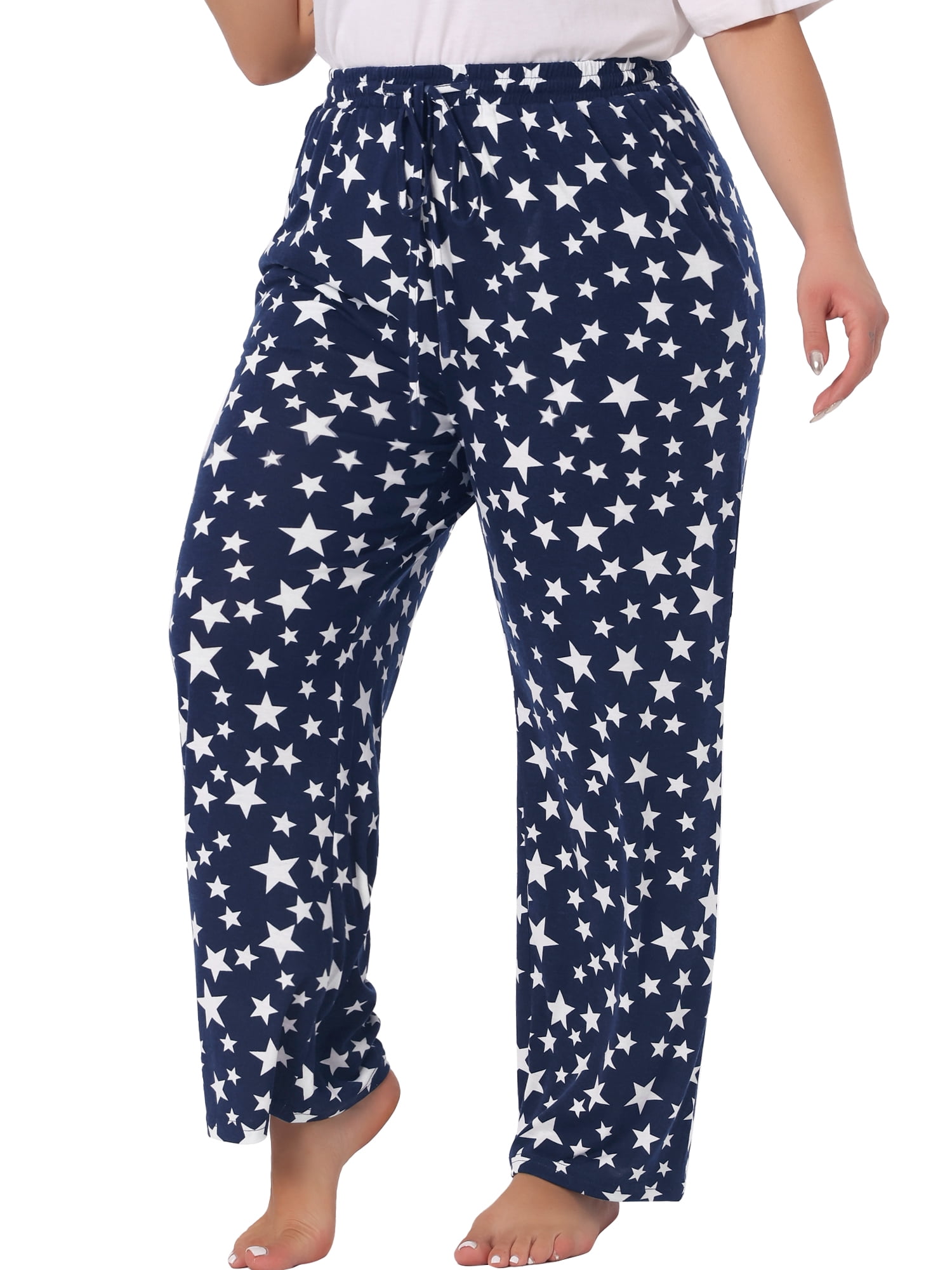 DARING DIVA Women's Plus Pajama Pant Comfy Star Print Nightwear 2X Navy Blue