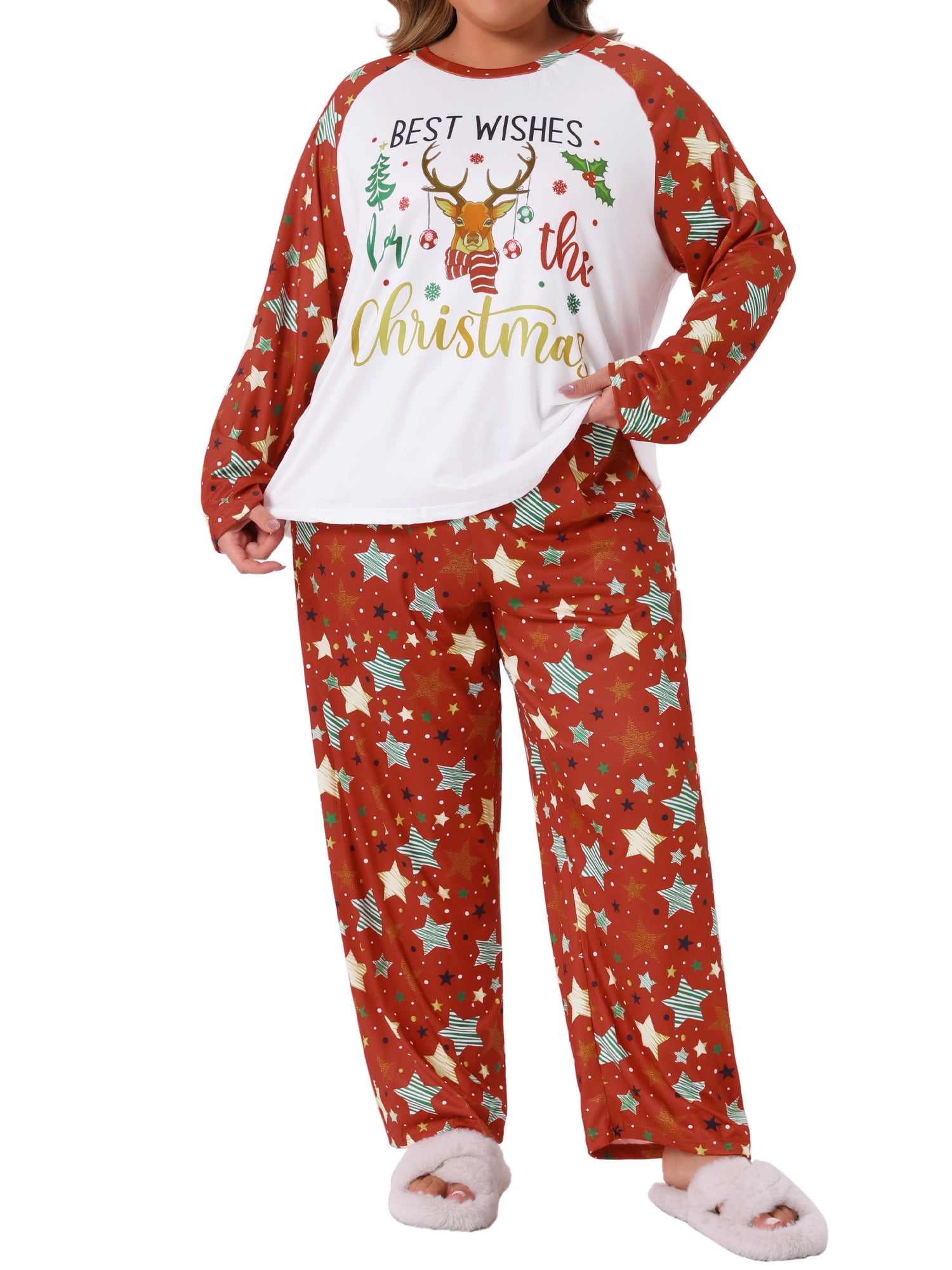 DARING DIVA Women's Plus Pajamas Set 2 Piece Soft Sleepwear 4X White Red