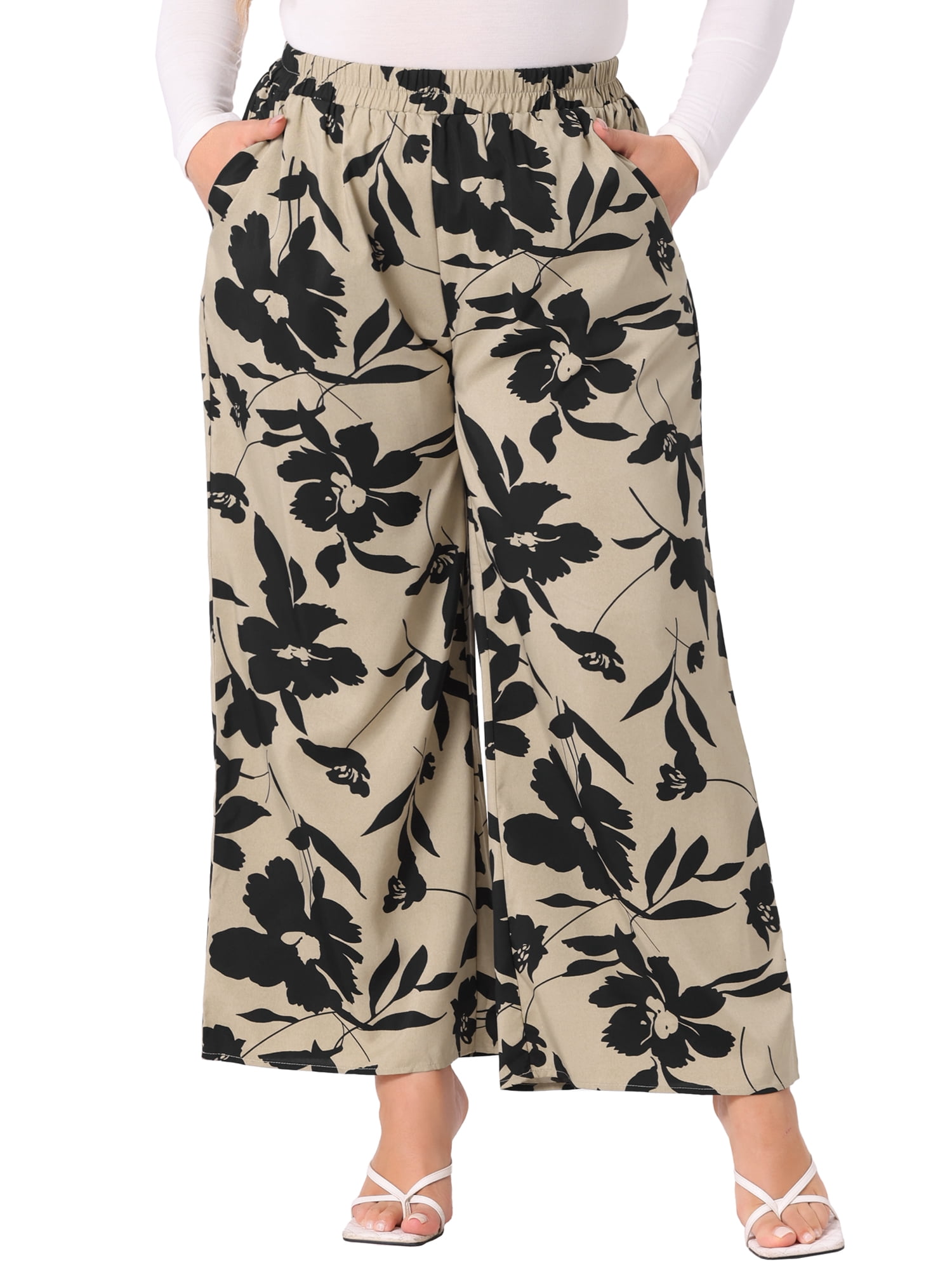 DARING DIVA Women's Plus Palazzo High Waist Wide Leg Pant with Pockets 2X Khaki