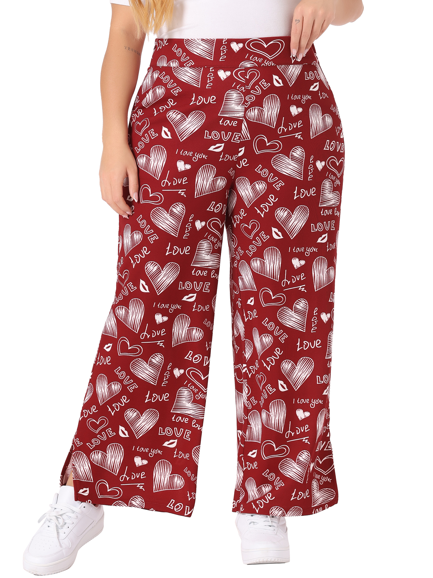 DARING DIVA Women's Plus Palazzo Pants High Waist Polka Dots Wide Leg 3X Red