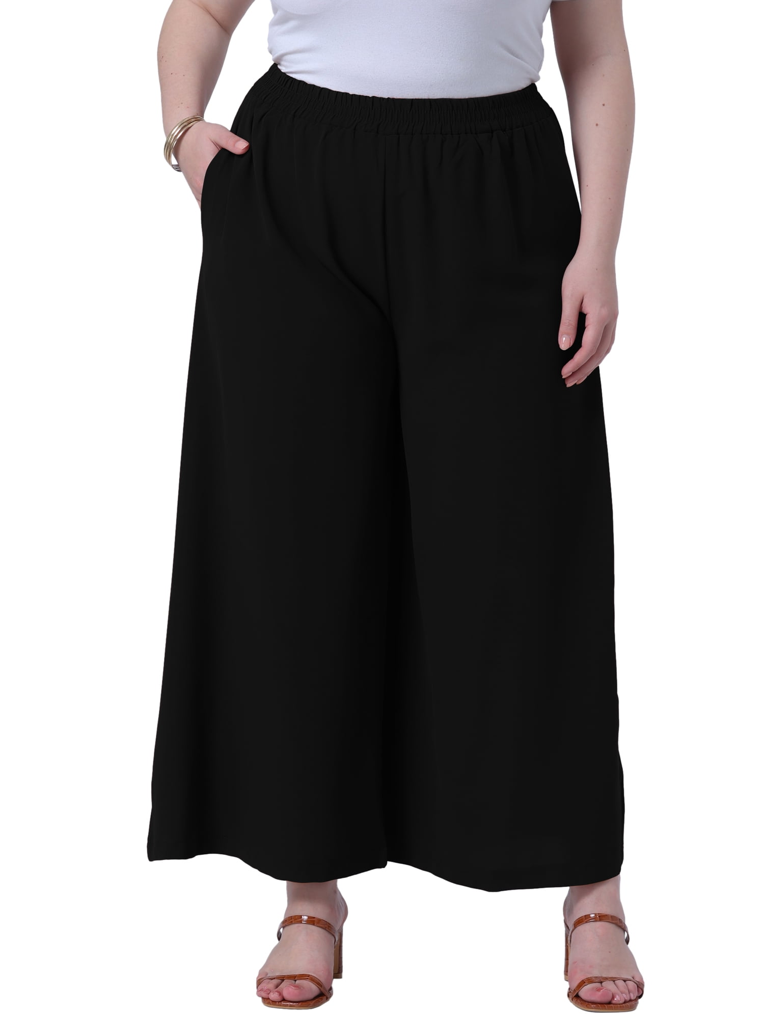 DARING DIVA Women's Plus Palazzo Pants Wide Leg with Pockets Summer Pants 3X Black