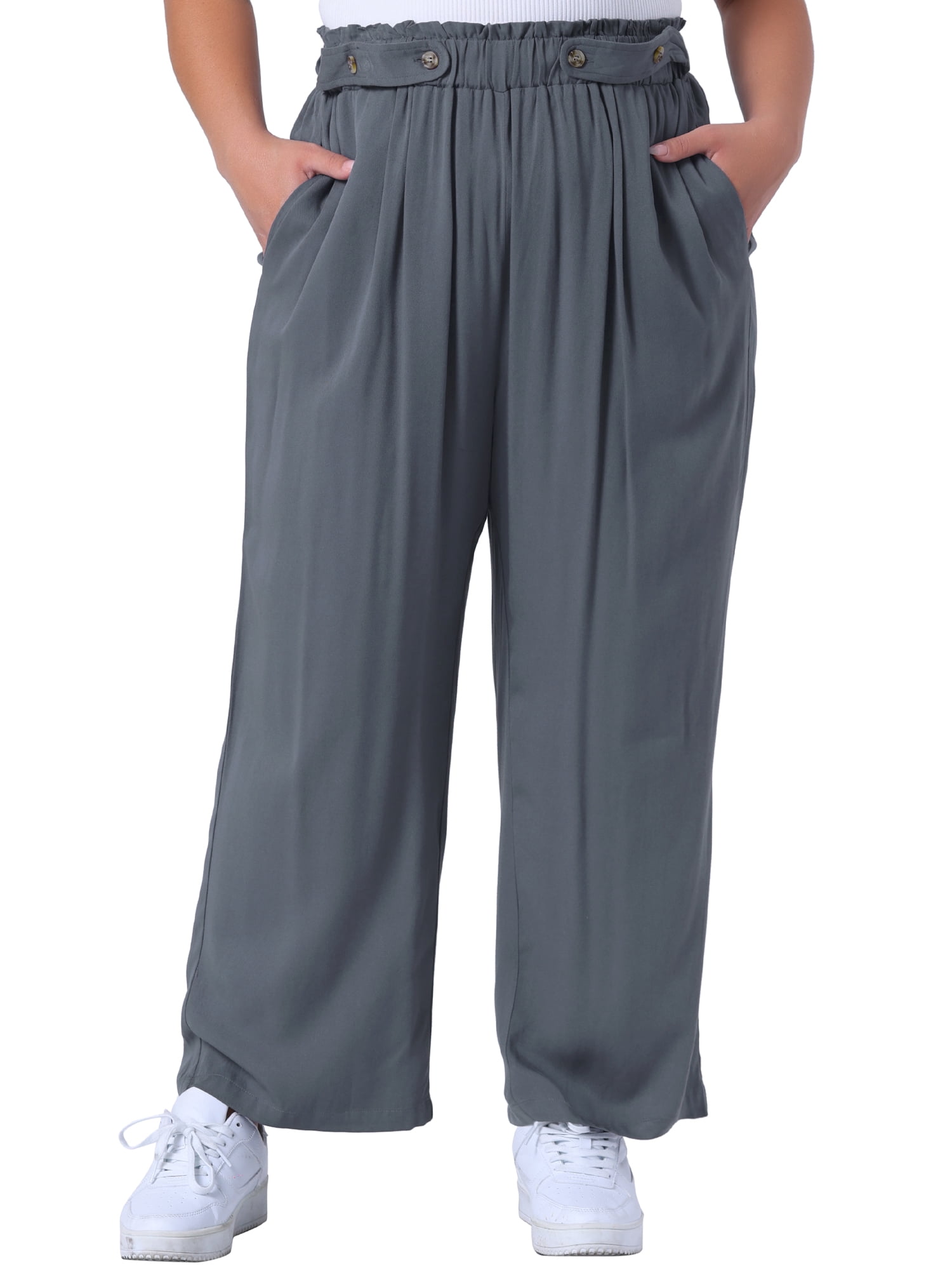 DARING DIVA Women's Plus Palazzo Stretchy High Waisted Wide Leg Pants 1X Grey