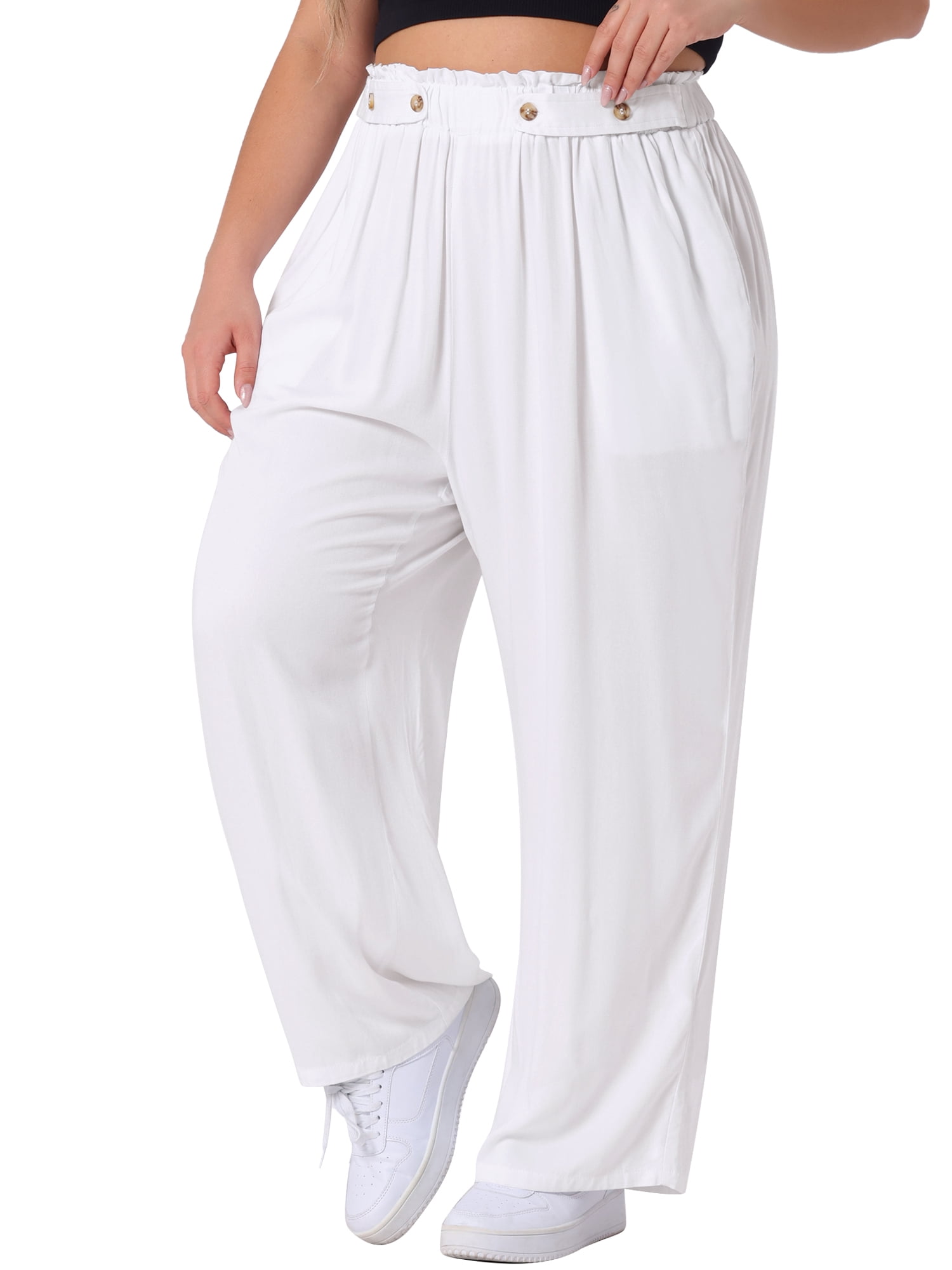 DARING DIVA Women's Plus Palazzo Stretchy High Waisted Wide Leg Pants 3X White