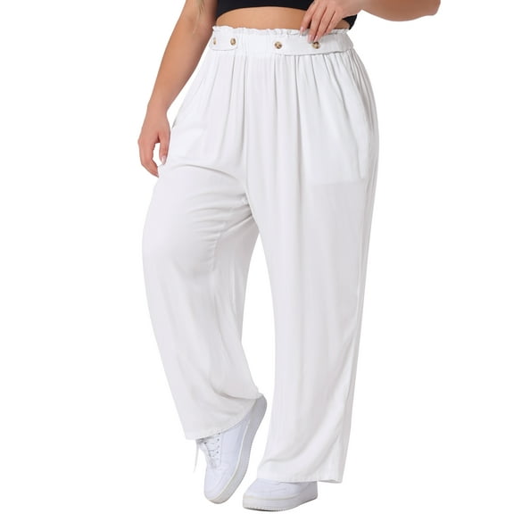 DARING DIVA Women's Plus Palazzo Stretchy High Waisted Wide Leg Pants 3X White
