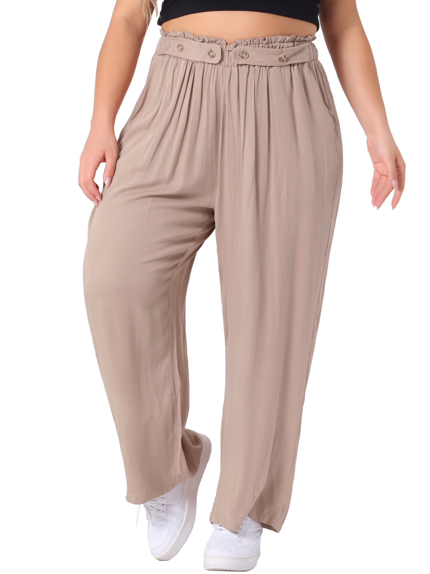 DARING DIVA Women's Plus Palazzo Stretchy High Waisted Wide Leg Pants 4X Khaki