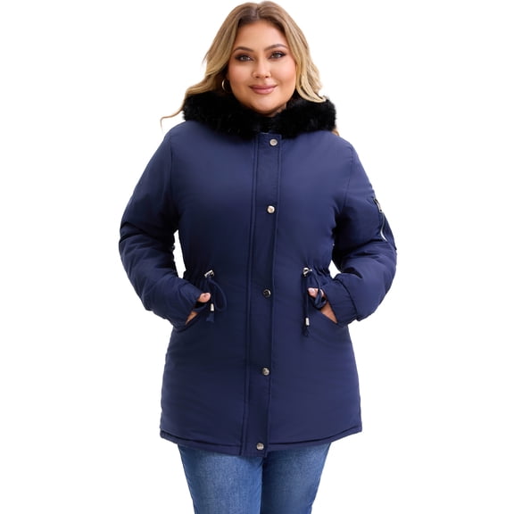 DARING DIVA Women's Plus Parka Jacket Fleece Lined Zipper Coat Navy Blue 2X