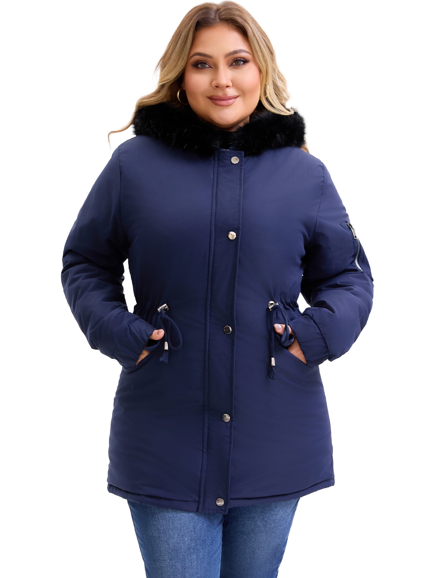 DARING DIVA Women's Plus Parka Jacket Fleece Lined Zipper Coat Navy Blue 4X