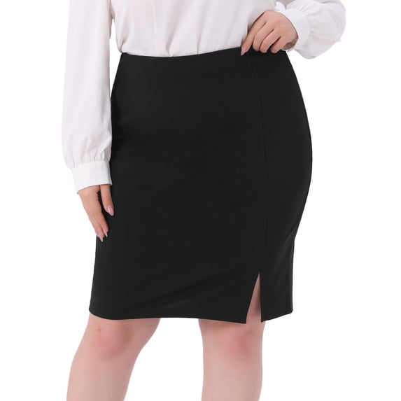 DARING DIVA Women's Plus Size Knee Length High Waisted Stretchy Skirt 3X Black