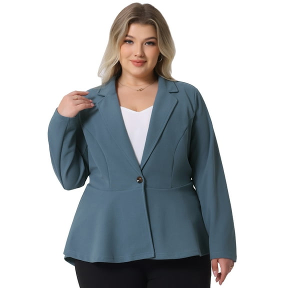 DARING DIVA Women's Plus Peplum Notch Panel Collar Casual Blazers Grey Blue 4X