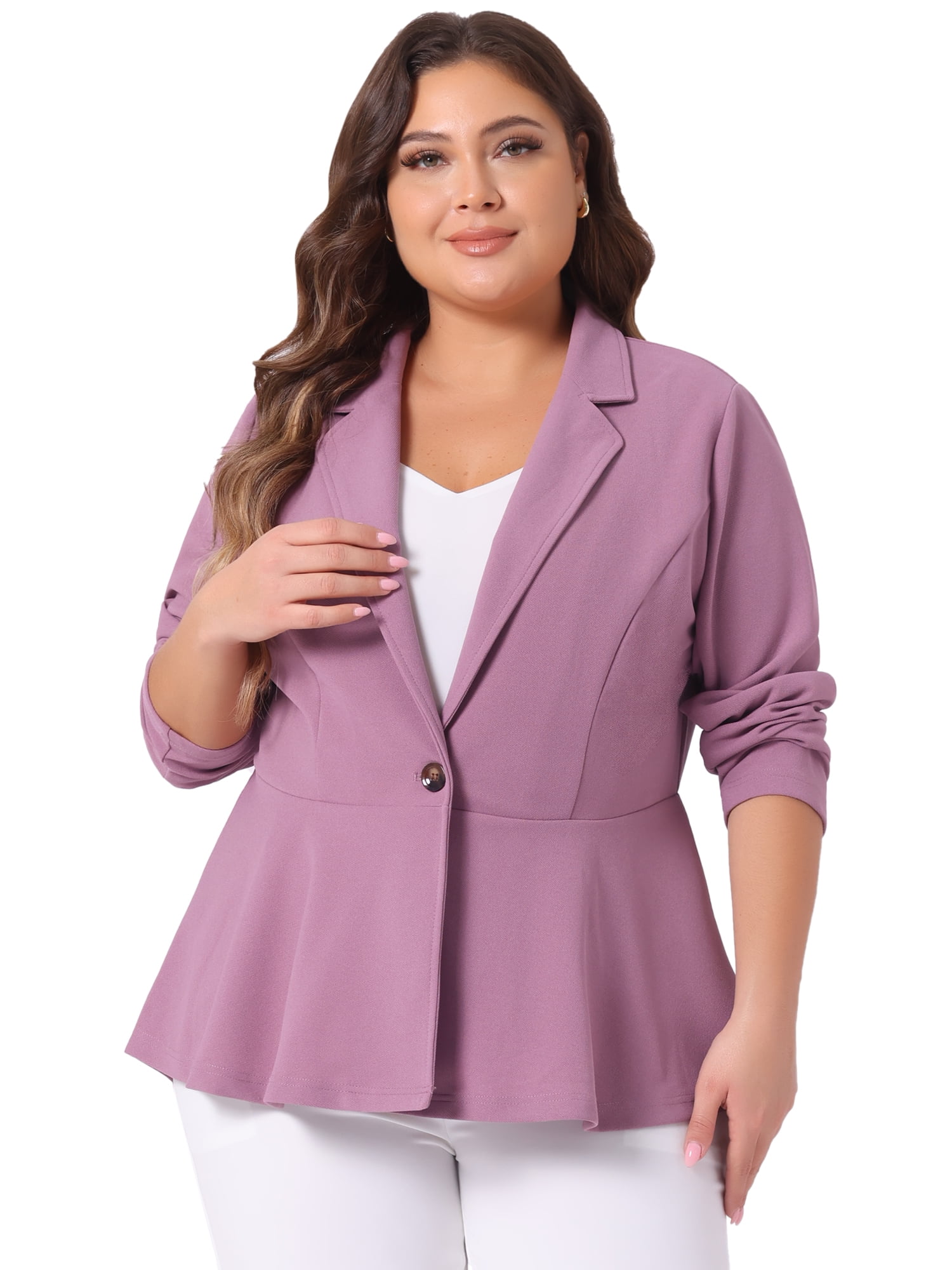 Women's Plus Size Blazer Notch Panel Work Business Casual Suit Jacket 4X Purple