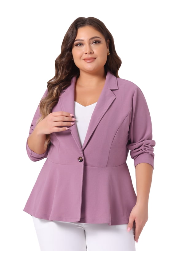 DARING DIVA Women's Plus Peplum Notch Panel Collar Casual Blazers Purple 4X