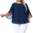 thumbnail image 1 of DARING DIVA Women's Plus Petal Sleeve Chiffon Flowy Blouse 3X Navy Blue, 1 of 6