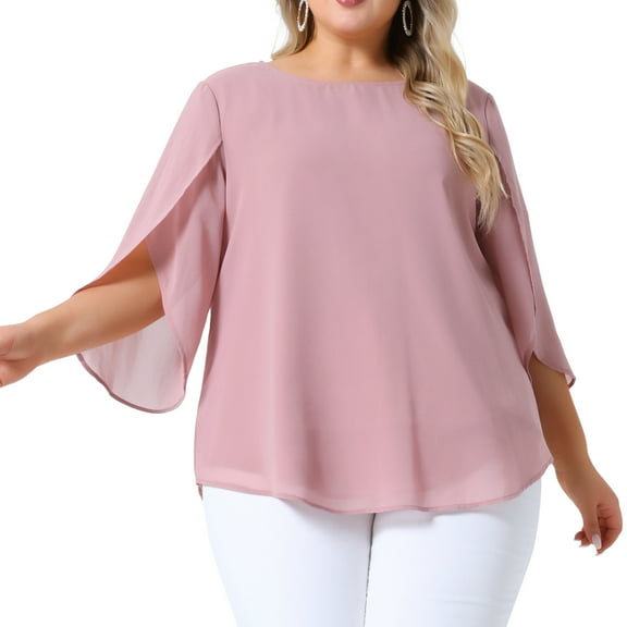DARING DIVA Women's Plus Petal Sleeve Chiffon Flowy Blouse 3X Pink