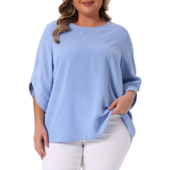DARING DIVA Women's Plus Petal Sleeve Swiss Dots Blouse T-Shirt Tops 2X Blue