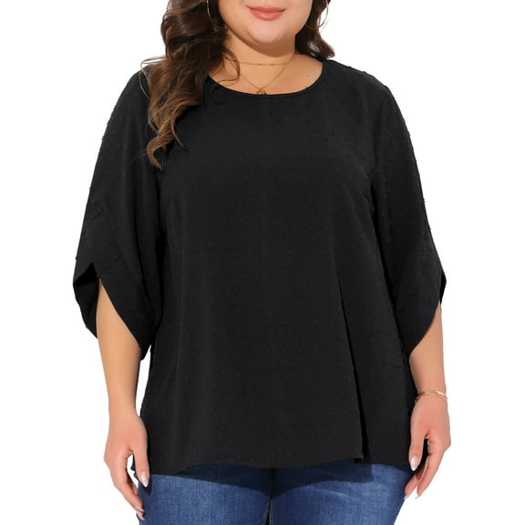 DARING DIVA Women's Plus Petal Sleeve Swiss Dots Blouse T-Shirt Tops 4X Black