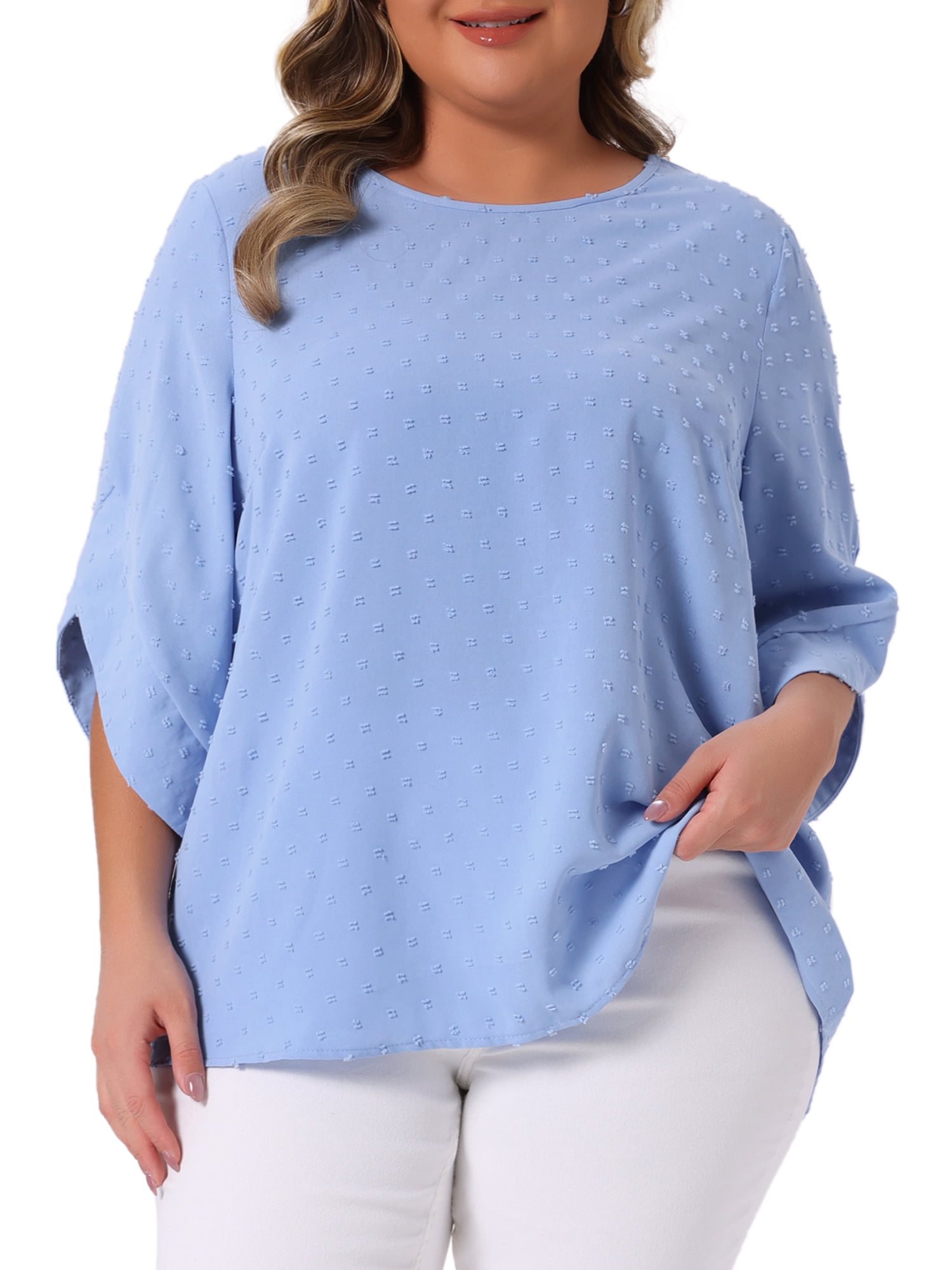 DARING DIVA Women's Plus Petal Sleeve Swiss Dots Blouse T-Shirt Tops 4X Blue