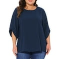 thumbnail image 1 of DARING DIVA Women's Plus Petal Sleeve Swiss Dots Blouse T-Shirt Tops L Navy Blue, 1 of 6