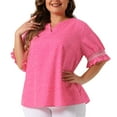 thumbnail image 1 of DARING DIVA Women's Plus Pin Dots Smocked Floral Boho Blouse 3X Hot Pink, 1 of 6