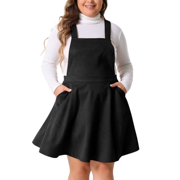 DARING DIVA Women's Plus Pinafore Dress Faux Suede Vintage A Line Jumper 4X Black