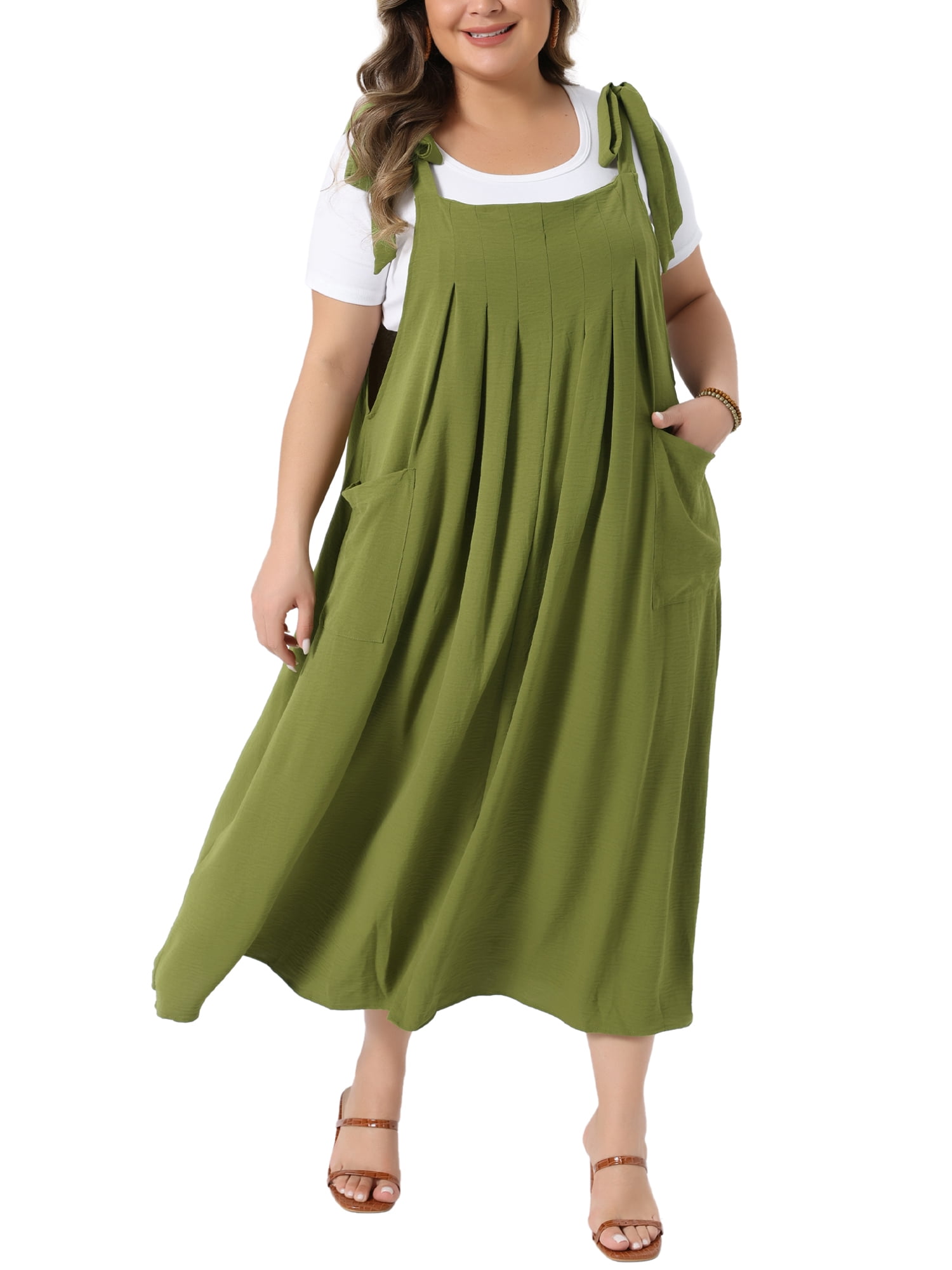 DARING DIVA Women's Plus Pinafore Dress with Pockets Overall Dress 3X Army Green