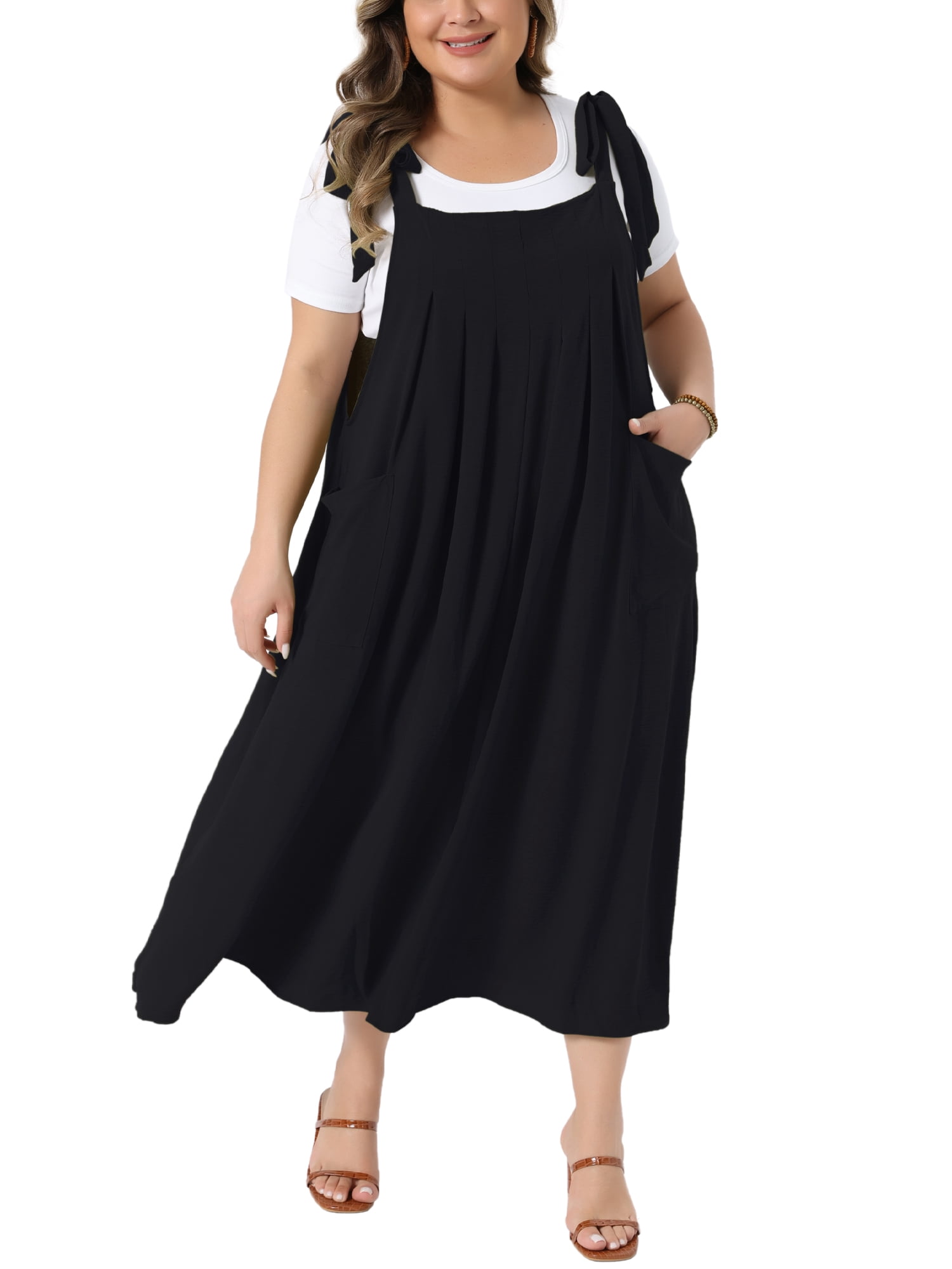 DARING DIVA Women's Plus Pinafore Dress with Pockets Overall Dress 3X Black