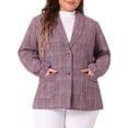 thumbnail image 1 of DARING DIVA Women's Plus Plaid Lapel Jacket Work Single Breasted Blazers Burgundy 2X, 1 of 5