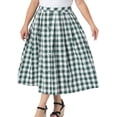 thumbnail image 1 of DARING DIVA Women's Plus Plaid Maxi High Waisted A Line Skirt 1X Green, 1 of 6