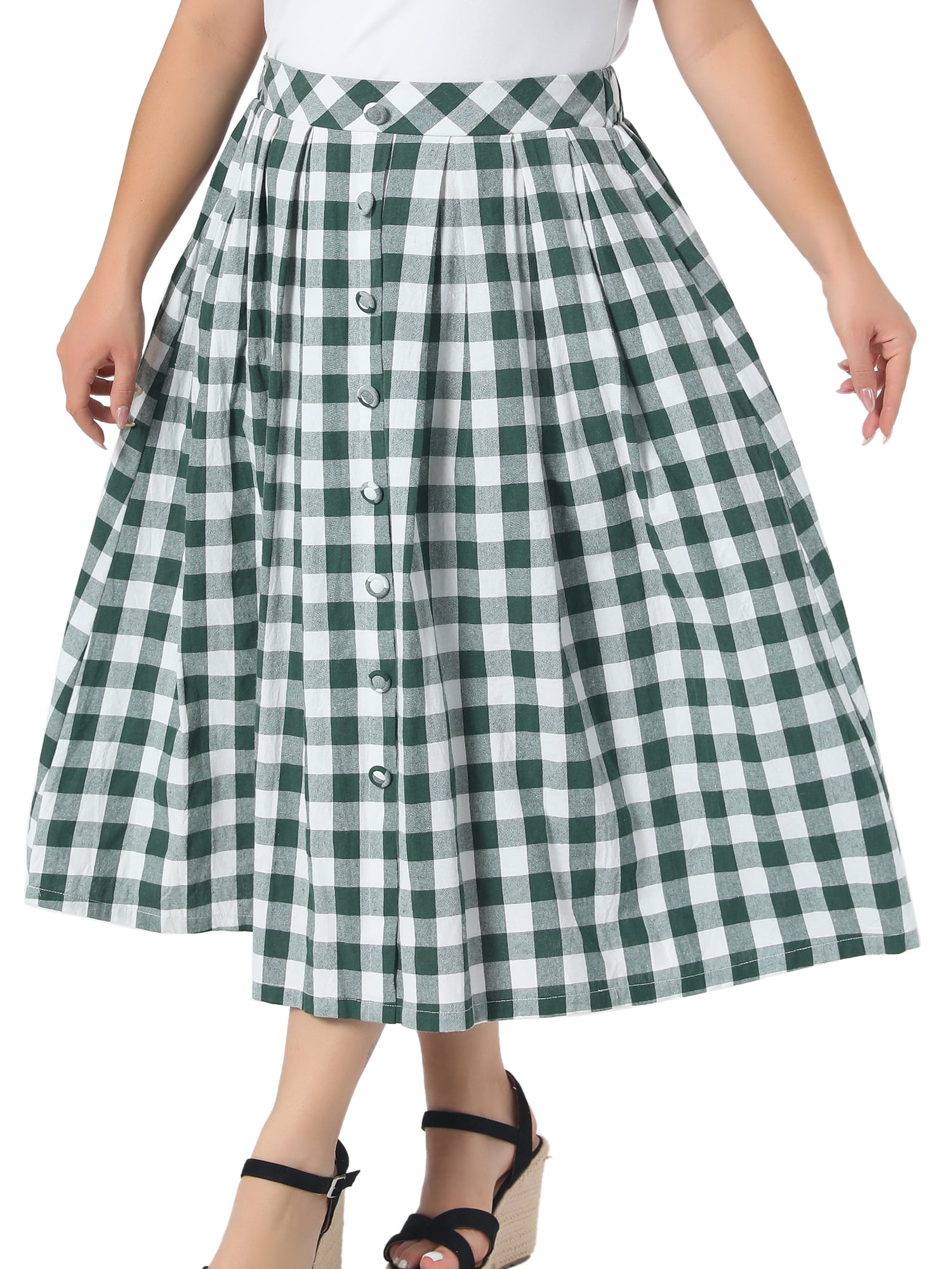 DARING DIVA Women's Plus Plaid Maxi High Waisted A Line Skirt 3X Green