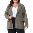 thumbnail image 1 of DARING DIVA Women's Plus Plaid Notched Lapel Business Blazer Jackets Black Brown 4X, 1 of 6