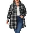 thumbnail image 1 of DARING DIVA Women's Plus Plaid Shacket Long Sleeve Flannel Fashion Jacket 1X Black, 1 of 6