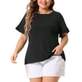 thumbnail image 1 of DARING DIVA Women's Plus Plain Crew Neck Ruffle Short Sleeves Blouse 1X Black, 1 of 6