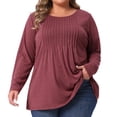 thumbnail image 1 of DARING DIVA Women's Plus Pleated Blouses Crew Neck Soft T-Shirt 2X Burgundy, 1 of 6