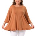 thumbnail image 1 of DARING DIVA Women's Plus Pleated Crew Neck 3/4 Sleeve Blouses 1X Caramel, 1 of 5