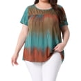 thumbnail image 1 of DARING DIVA Women's Plus Pleated Front Casual Blouse 4X Blue Brown, 1 of 6