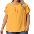 thumbnail image 1 of DARING DIVA Women's Plus Pleated Round Neck Basic Tulip Sleeves Top 1X Yellow, 1 of 6