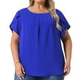 thumbnail image 1 of DARING DIVA Women's Plus Pleated Round Neck Basic Tulip Sleeves Top 4X Royal Blue, 1 of 6