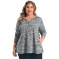 thumbnail image 1 of DARING DIVA Women's Plus Pocket Notch Neck Long Sleeve Blouses 1X Gray, 1 of 6