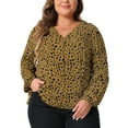 thumbnail image 1 of DARING DIVA Women's Plus Polka Dot V Neck Long Sleeve Blouse 1X Brown, 1 of 6
