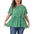 thumbnail image 1 of DARING DIVA Women's Plus Polka Dots Crew Neck Peplum Blouse 2X Dark Green, 1 of 6