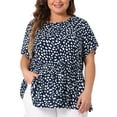 thumbnail image 1 of DARING DIVA Women's Plus Polka Dots Crew Neck Peplum Blouse 3X Navy Blue, 1 of 6