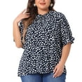 thumbnail image 1 of DARING DIVA Women's Plus Polka Dots Print Ruffle Hem Mock Neck Blouse 3X Navy Blue, 1 of 6