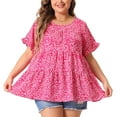 thumbnail image 1 of DARING DIVA Women's Plus Polka Dots Ruffle Sleeves Babydoll Tiered Blouse 3X Hot Pink, 1 of 6