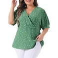 thumbnail image 1 of DARING DIVA Women's Plus Polka Dots V Neck Short Sleeve Wrap Peplum Top 2X Green, 1 of 6